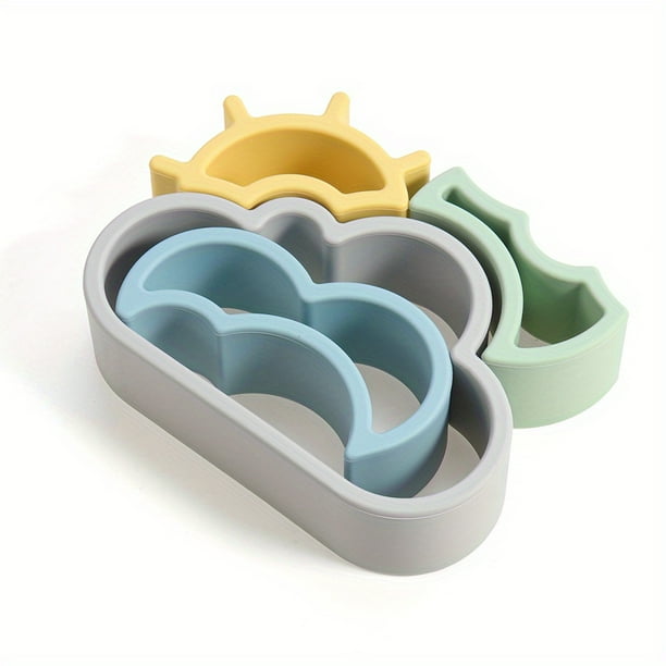 Silicone Building Blocks Baby Soft Rubber Clouds Stacked Blocks Silicone Intellectual Development Food Grade Silicone Stacking Children Infants Building Creative Color Shape Matching Toy Set