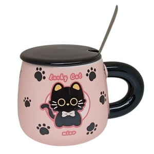 El Edén - Tazón Diseño De Gatos + Tapa, Cuchara Mug, Kawaii