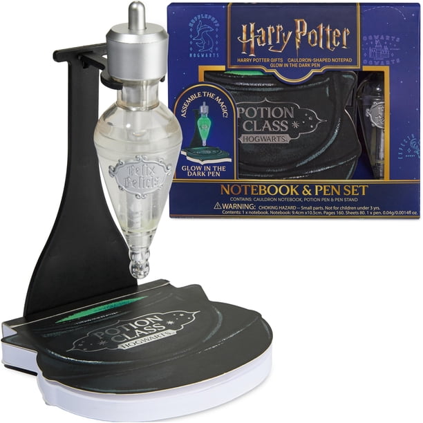 Set de bolígrafos Harry Potter que brillan en la oscuridad y cuaderno con forma de caldero