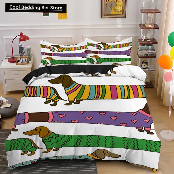 Dachshund Dog Duvet Cover Cartoon Pet Puppy Bedding Set Sausage Dog Quilt Cover Cute Animal Polyester Comforter Cover Bed Sheets