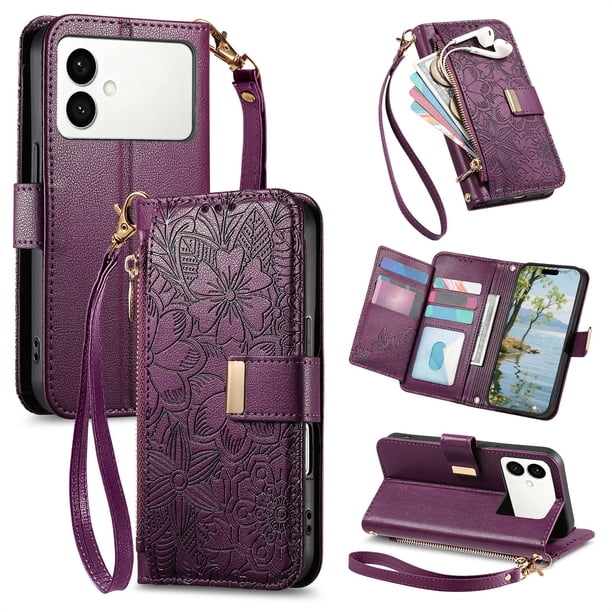 Funda FOXDOCK cartera de piel sintética para FOXDOCK Samsung Galaxy S26 Edge – Resistente a golpes, RFID – Púrpura