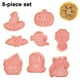 thumbnail image 1 of Cortadores de galletas de Halloween, moldes prensables con 8 formas de dibujos animados en 3D: calabaza, murciélago, fantasma, araña, sombrero de bruja, gato, lápida y castillo. Ideal para hornear, 1 of 8