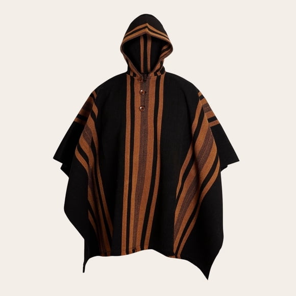 Poncho Clásico de Lana Premium OLKI - Negro Listado