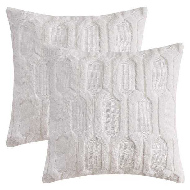 REGALWOVEN Juego de 2 Fundas de Cojín de Color Sólido de Felpa Suave y Acogedora para Decoración del Hogar en Sofá Blanco 16" x 16"