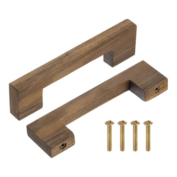 Uxcell 2 Paquete de Tiradores de Madera para Cajones, Tiradores de Gabinete de Madera Cuadrados de 4 Pulgadas con Tornillos para Cocina, Tocador, Armarios, Puerta de Alacena, Nogal Oscuro