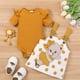 thumbnail image 1 of Cute & Stylish Baby Girls Outfit - Flutter Sleeve Onesie Romper & Polka Dot Bear Embroidery Suspender Dress Set, 1 of 5