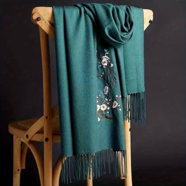 Plum Embroidered Imitation Cashmere Scarf Large Blanket Scarf Shawl Outdoor Autumn & Winter Thickened Warm Scarf