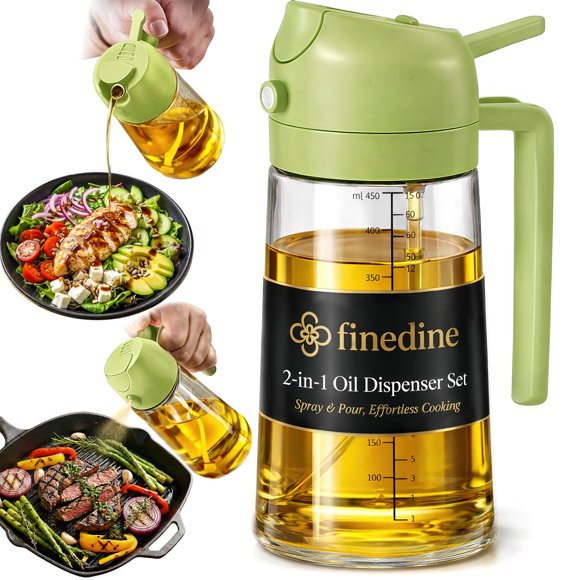 Botella FineDine 473 ml Rociador de Aceite de Vidrio Verde
