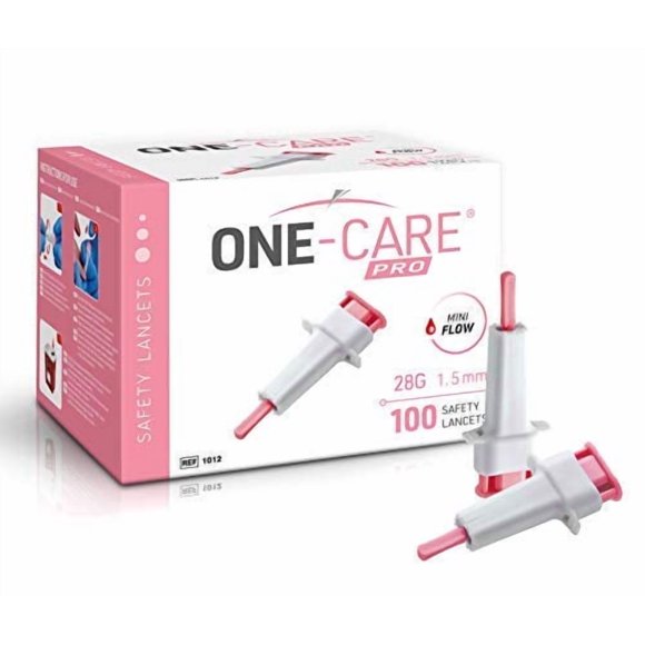 Lancetas de Seguridad ONE-CARE PRO 28G 1.5mm 100 unidades