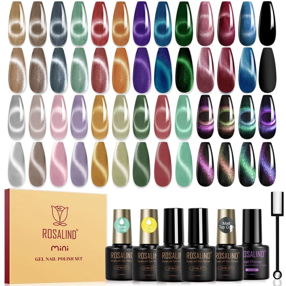 Set de esmaltes de uñas ROSALIND Cat Eye Gel, 30 unidades con capa superior base