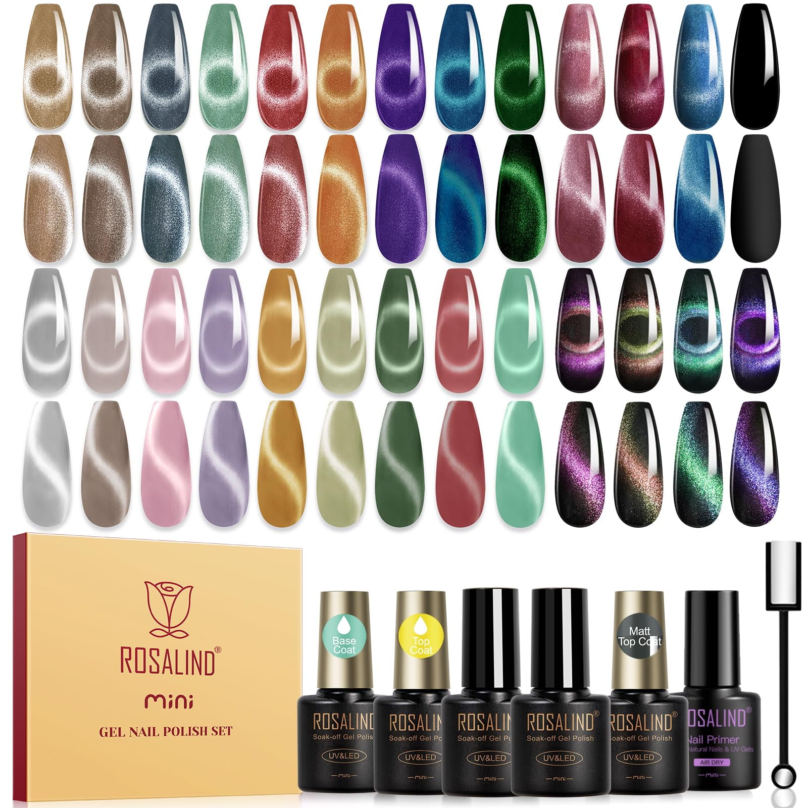 Set De Esmaltes De Uñas Rosalind Cat Eye Gel, 30 Unidades Con Capa Superior Base