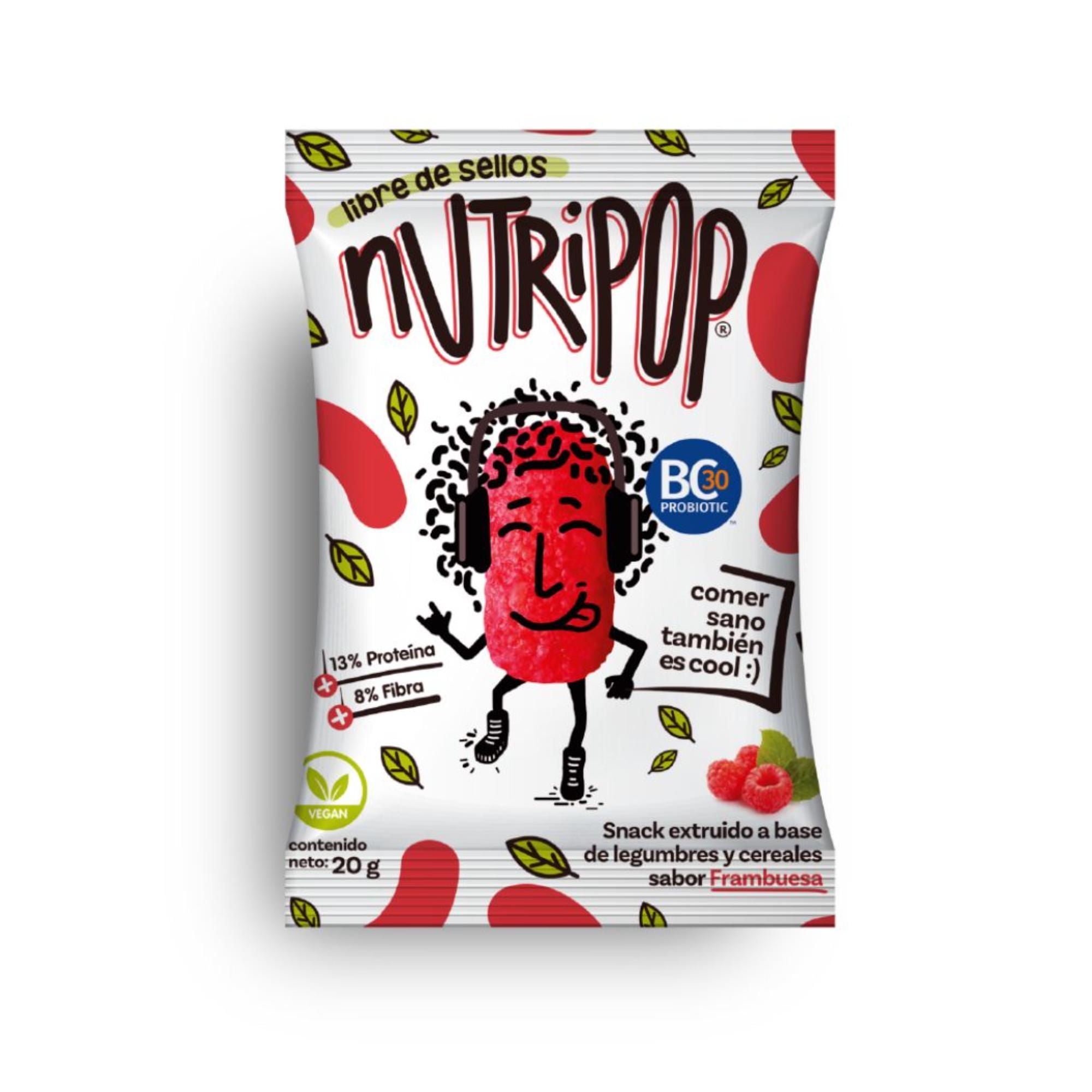 Snack Saludable Frambuesa Con Probióticos Sin Gluten. 20 g Nutripop