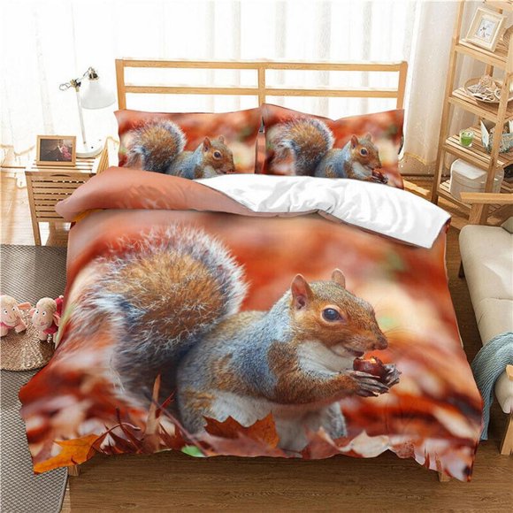 Squirrel Cute Animal Print Quilt Duvet Cover Set Bedclothes3-Piece Bedding Set