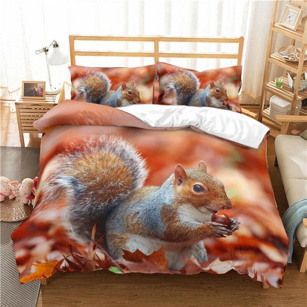 Squirrel Cute Animal Print Quilt Duvet Cover Set Bedclothes3-Piece Bedding Set