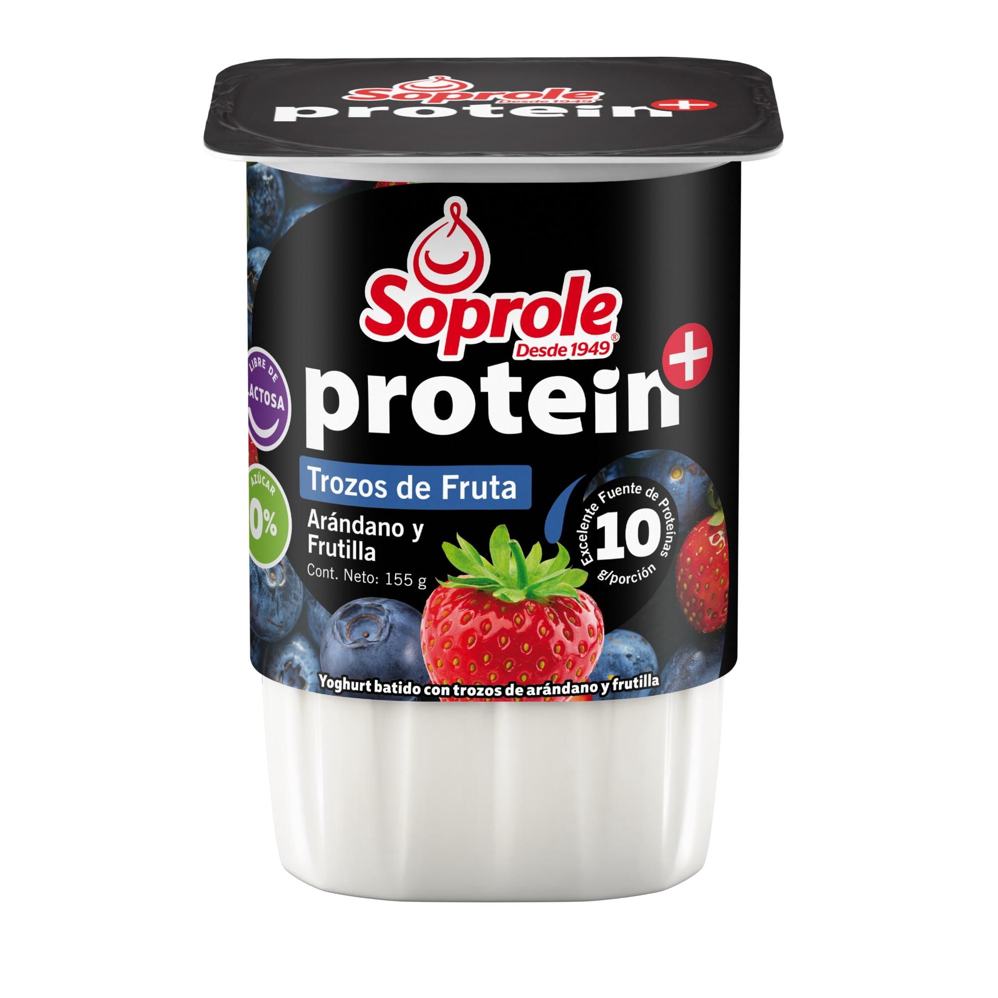 Yoghurt Protein Con Trozos Sabor Arándano Y Frutilla Pote 155 g Soprole