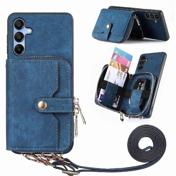 Funda Tipo Cartera con Correa Cruzada para Samsung Galaxy A16 Protección Contra Golpes Azul
