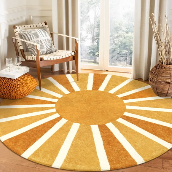 Alfombra Lahome Boho redonda, 120 cm, lavable, antideslizante, arcoíris