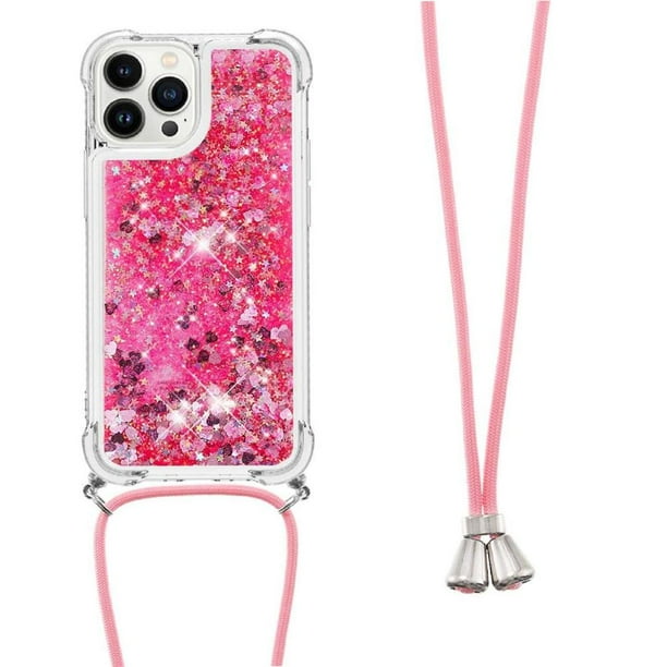 Funda FOXDOCK para iPhone 13 Pro con Cuerda Ajustable, Brillo Líquido, Protección Antigolpes y Lente – Ideal para Regalo