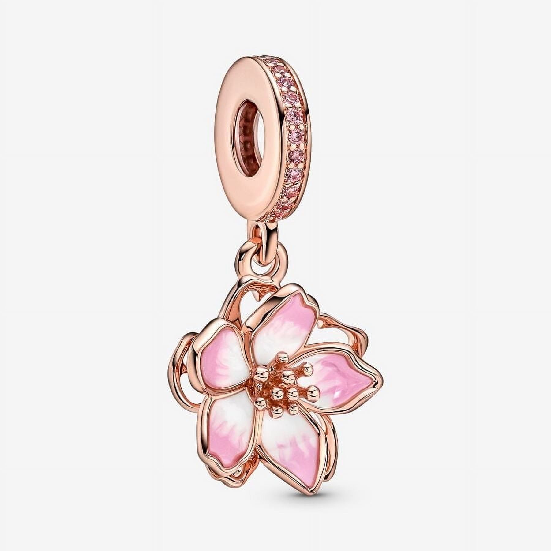 Dije Colgante Pandora Flor De Cerezo Baño De Oro Rosa 14k Con Caja De Regalo