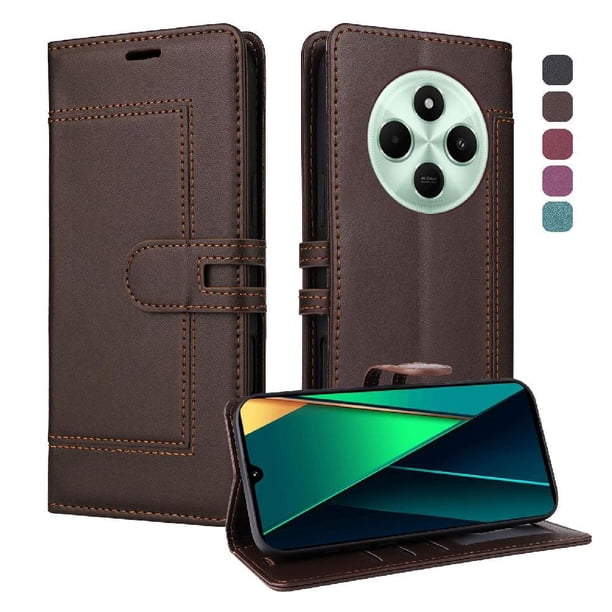 Premium Wallet Case for Xiaomi Redmi 14C with Card Slots & Kickstand, Flip Cover Brown