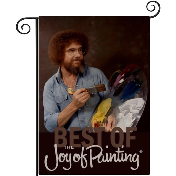 Bob Ross: El Placer de Pintar -bandera de jardín temática. Regalo perfecto para fans, amigos y familiares, ideal para actividades al aire libre y decoración de fiestas.28CM*45CM