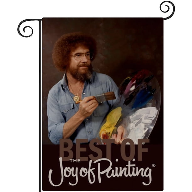 Bob Ross: El Placer de Pintar -bandera de jardín temática. Regalo perfecto para fans, amigos y familiares, ideal para actividades al aire libre y decoración de fiestas.28CM*45CM