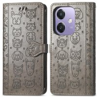 Funda Cartera Foxdock Para Oppo A60 5G , Flip Pu Con Relieve De Gatos Y Perros, Tarjetero Y Soporte