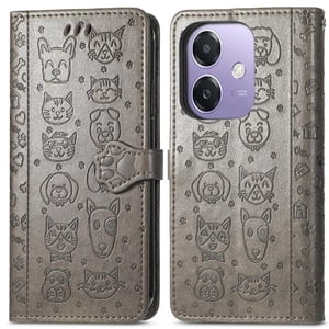 Funda Cartera Foxdock Para Oppo A60 5G , Flip Pu Con Relieve De Gatos Y Perros, Tarjetero Y Soporte