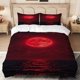 thumbnail image 1 of 3pcs Red Moon Over Waves Print Bedding Set, 1 of 1