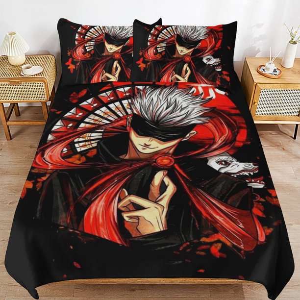 Jujutsu Kaisen Gojo Bedding Set Duvet Cover Comfortable and Lightweight Cartoon Bedding 3 Piece Bed Set