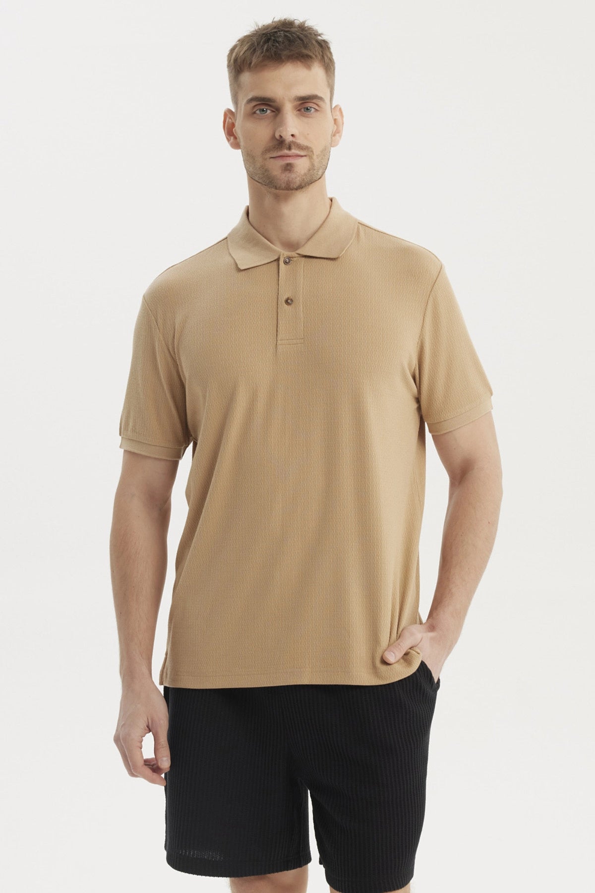 Fashionspark - Polera Hombre Cuello Camisero Beige