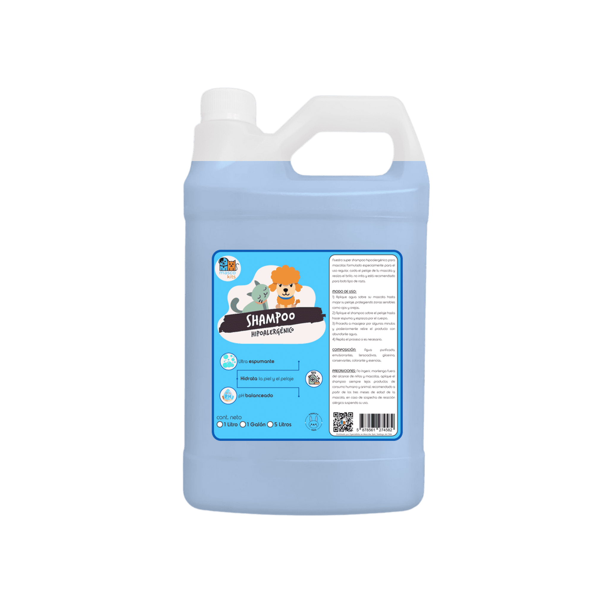 Mascokits - Shampoo Hipoalergénico Orgánico Perros & Mascotas 1 Galón