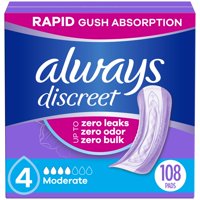 Always Discreet - Almohadillas Para Incontinencia, Siempre Discretas, Absorbencia Moderada X108