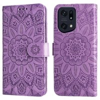 Funda Tipo Cartera Foxdock Para Oppo Find X5 Pro , Diseño Girasol En Relieve, Cuero Pu, Cierre Magnético, Soporte Y Tarjetero