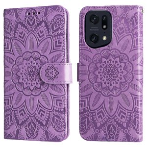 Funda Tipo Cartera Foxdock Para Oppo Find X5 Pro , Diseño Girasol En Relieve, Cuero Pu, Cierre Magnético, Soporte Y Tarjetero