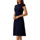 thumbnail image 4 of INSPIRE CHIC Vestido Plisado de Mujer para Regreso a Clases, Atuendo de Maestra, Cuello Simulado, Manga Corta, Vestido Línea A con Cinturón, Talla S, Azul Oscuro, 4 of 6