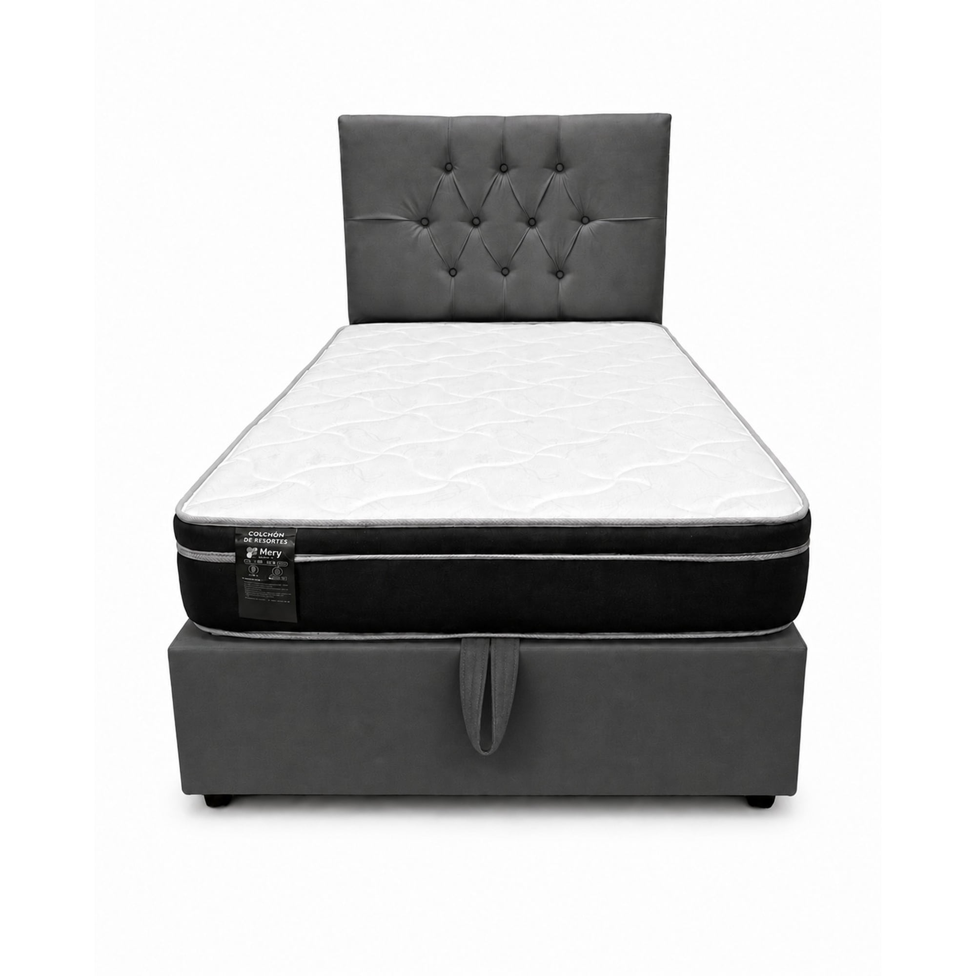 Ethan Desing - Cama Plaza Y Media Baúl Multifuncional + Base + Respaldo + Colchon Excellence Plus