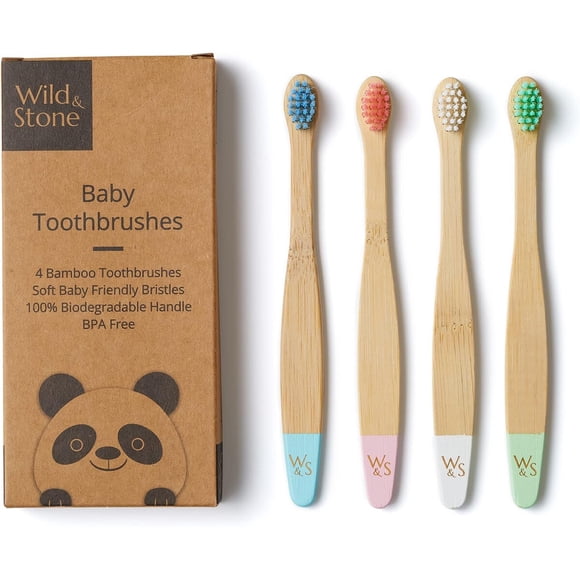 Wild Stone Organic Baby Bamboo Toothbrushes 4 Pack Soft