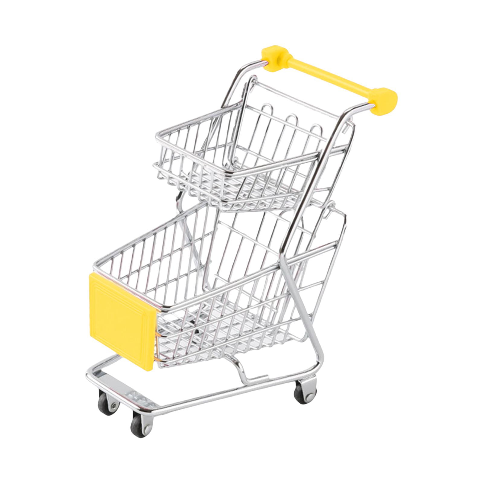 Magideal - Mini Carro De Mano De Supermercado De 2 Niveles, Juguetes De Adorno De Utilidad De Compras, Carrito De Supermercado De Simulación, Juguetes De Juego D Amarillo