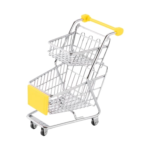 Magideal - Mini Carro De Mano De Supermercado De 2 Niveles, Juguetes De Adorno De Utilidad De Compras, Carrito De Supermercado De Simulación, Juguetes De Juego D Amarillo