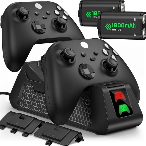 Estación de carga de batería recargable para mandos Xbox Series X/S y Xbox One/S/X/Elite, incluye 2 baterías de 1800 mAh y base de carga con 4 cubiertas de batería-Negro