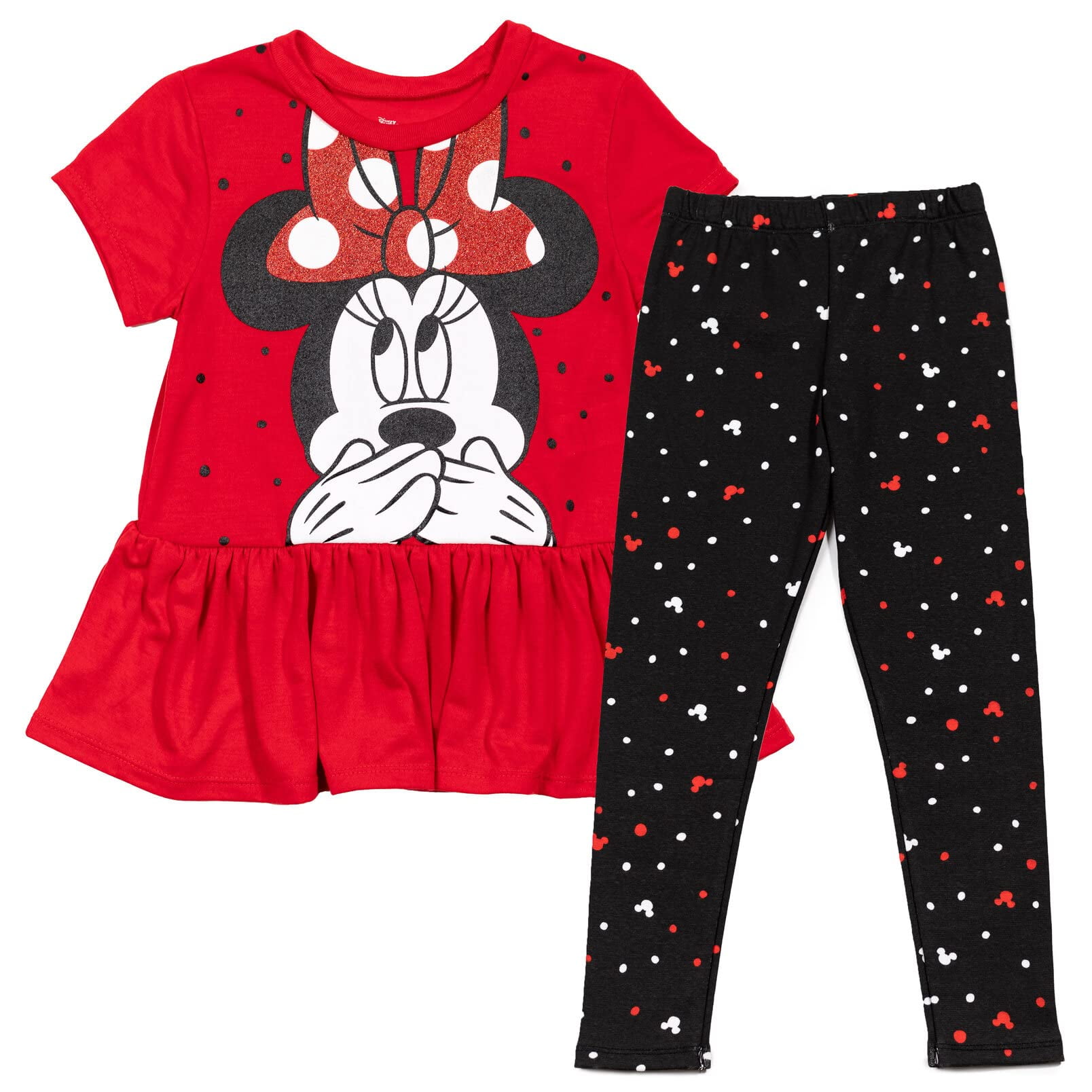 Conjunto Para Niñas Disney Minnie Mouse Con Remera Peplum Y Leggings