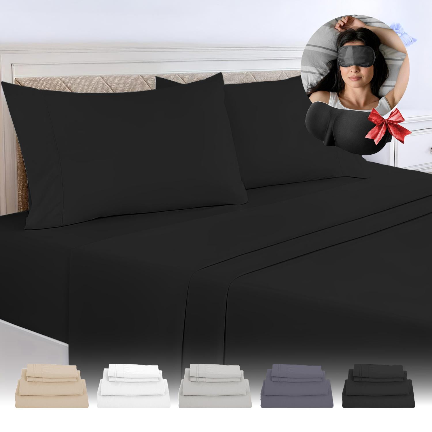Juego De Sabanas Queen 150x200 Cm Okaeri Negro 2 Plazas