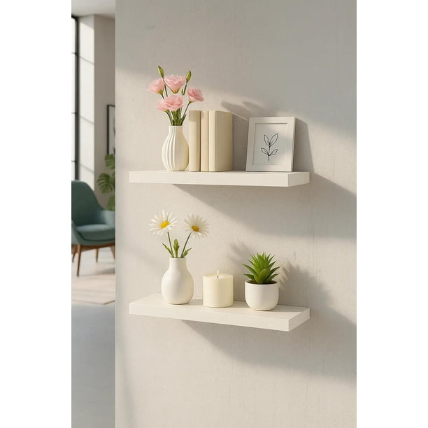 2 Repisa Flotante Dormitorio Baño Estantes Pared Mdf 40x15cm blanco