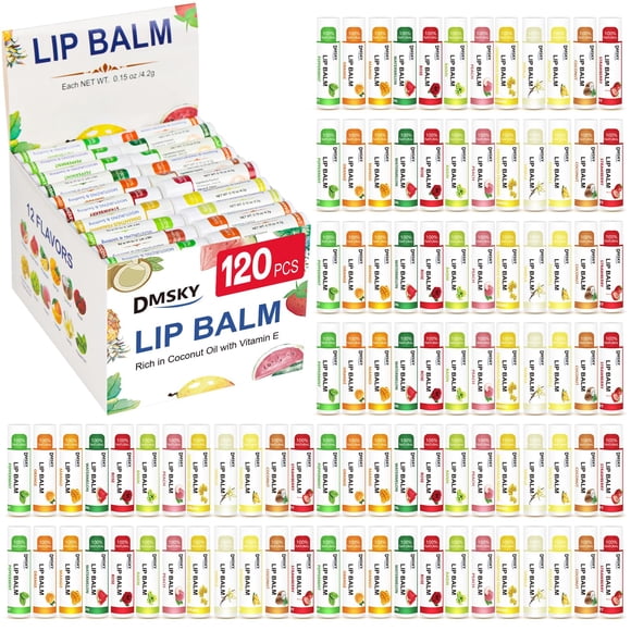 Bálsamo labial DMSKY, 120 unidades, natural, con vitamina E y aceite de coco