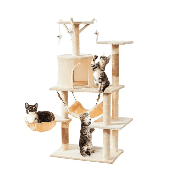 Torre Castillo y Rascador Para Gatos Interactivo Beige