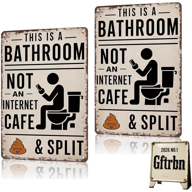 Letrero esto baño no cibercafé vintage metal estaño divertido humorístico arte pared aluminio rústico 20x30 cm emoji caca 2 uds