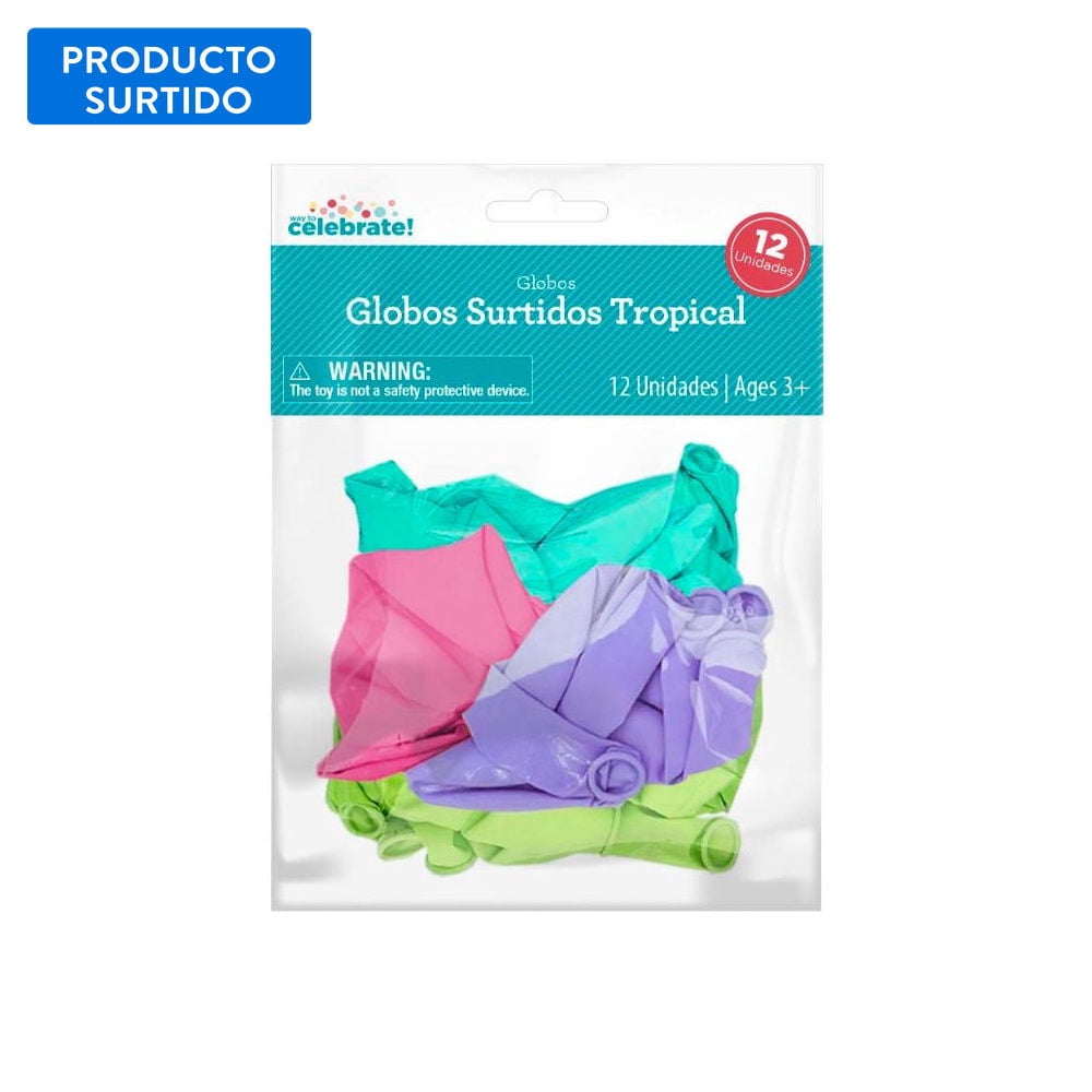 Set 12 Globos Tropical (fucsia-morado-turquesa-verde Claro), Color Surtido 1 Un Way To Celebrate