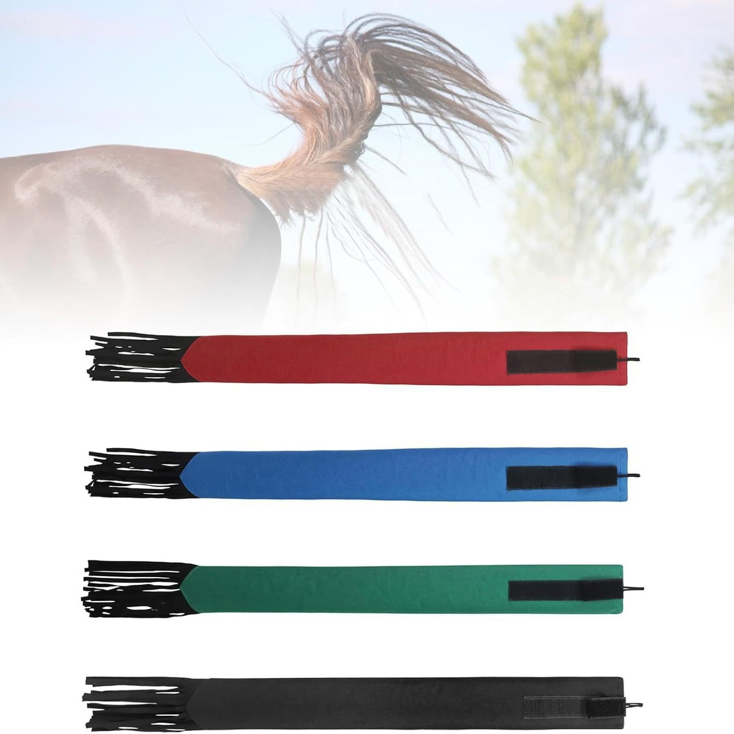 Xusx111 - Bolsa De Cola De Caballo - Paquete De 4, Impermeable Y Duradero, Gran Apertura Ajustable Para Un Ajuste Fácil, Diseño De Franja Simula Un Swatter De Mosca, Protege La Cola Del Caballo De La