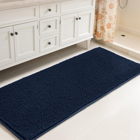 Alfombra de baño SUBRTEX, suave, corta, de felpa, absorbente, azul marino